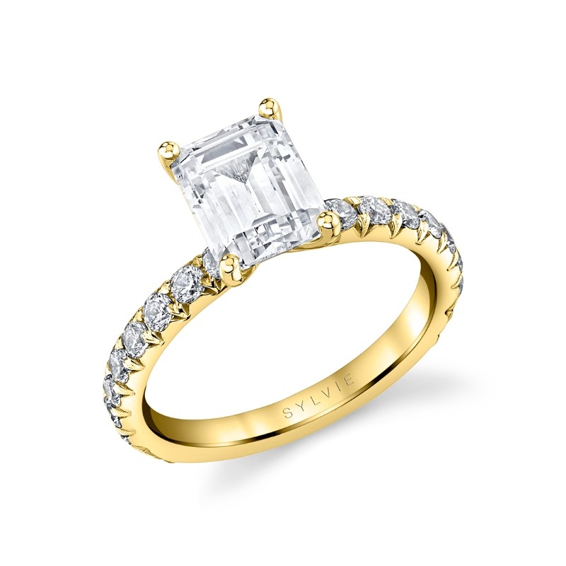 Emerald Cut Classic Wide Band Engagement Ring - Querida