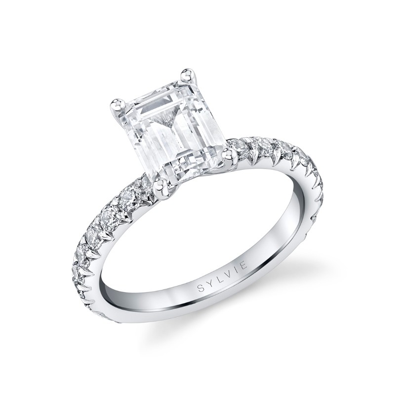 Emerald Cut Classic Wide Band Engagement Ring - Querida
