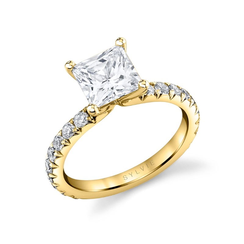 Princess Cut Classic Wide Band Engagement Ring - Querida