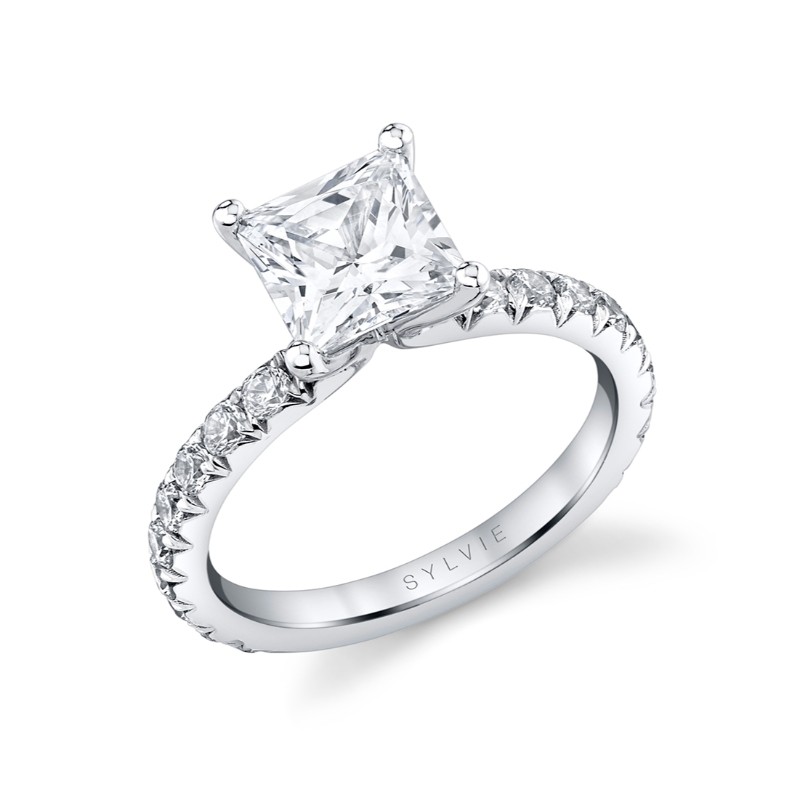 Princess Cut Classic Wide Band Engagement Ring - Querida