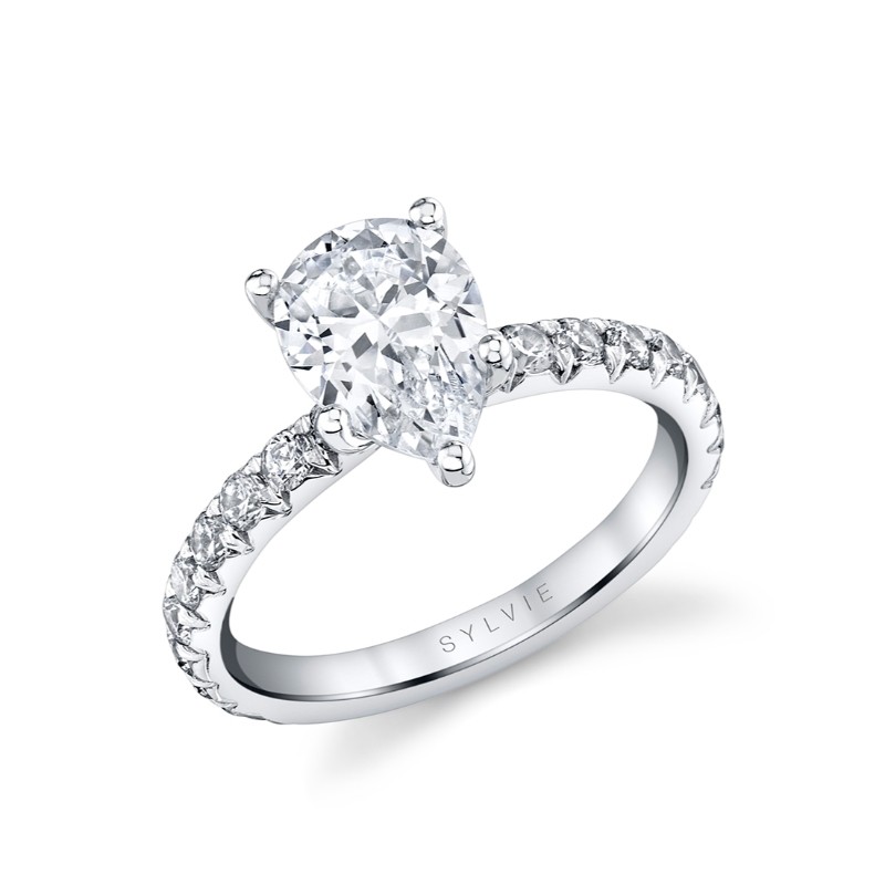 Pear Shaped Classic Wide Band Engagement Ring - Querida