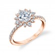 Round Cut Floral Halo Engagement Ring - Angela