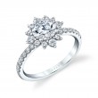 Round Cut Floral Halo Engagement Ring - Angela