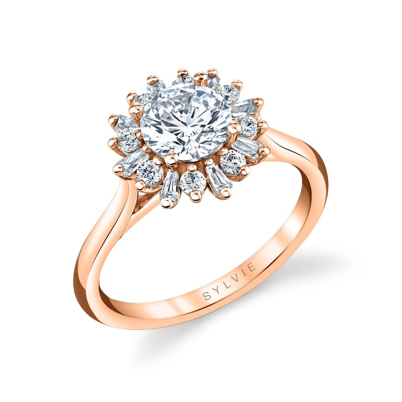 Round Cut Floral Halo Engagement Ring - Addyson