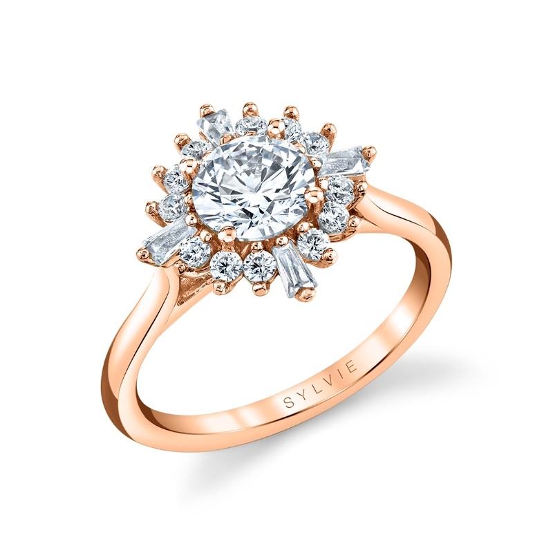Round Cut Floral Halo Engagement Ring - Ariah