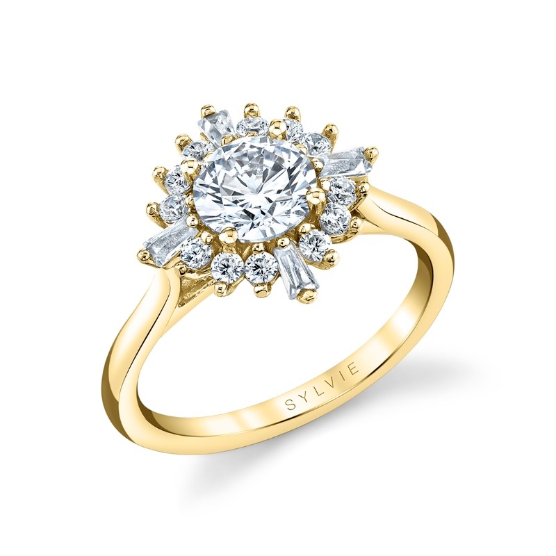 Round Cut Floral Halo Engagement Ring - Ariah