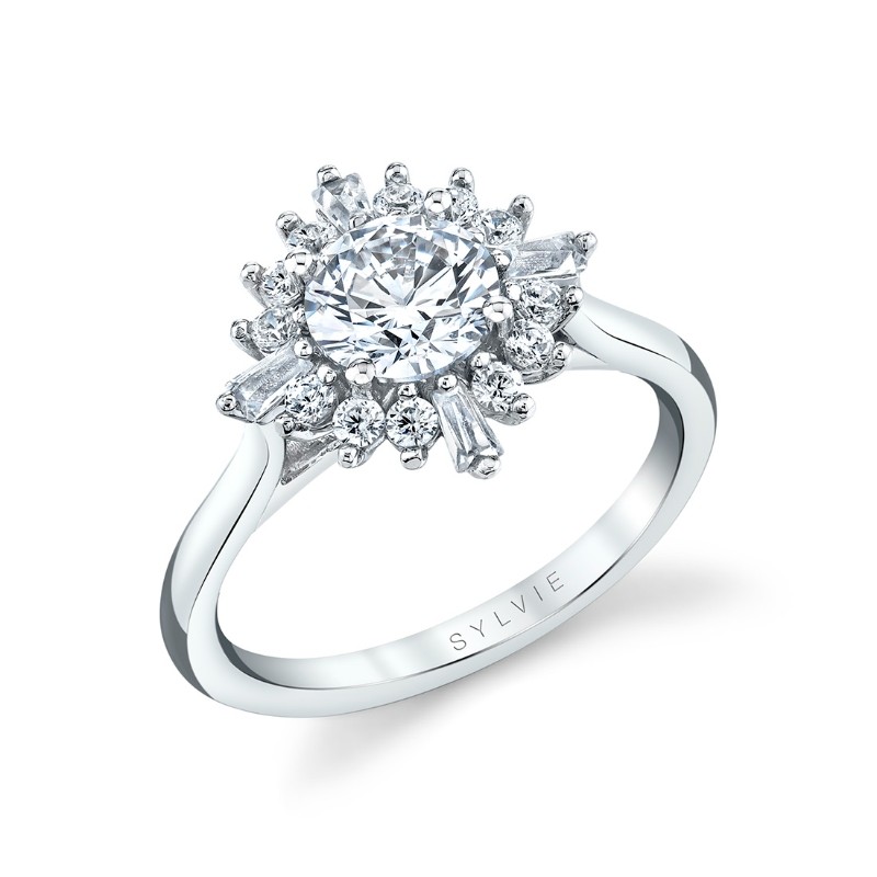 Round Cut Floral Halo Engagement Ring - Ariah