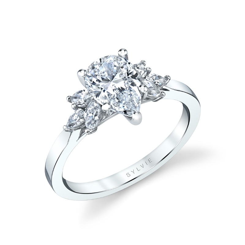 Pear Cut Multi Side Stone Engagement Ring - Darby