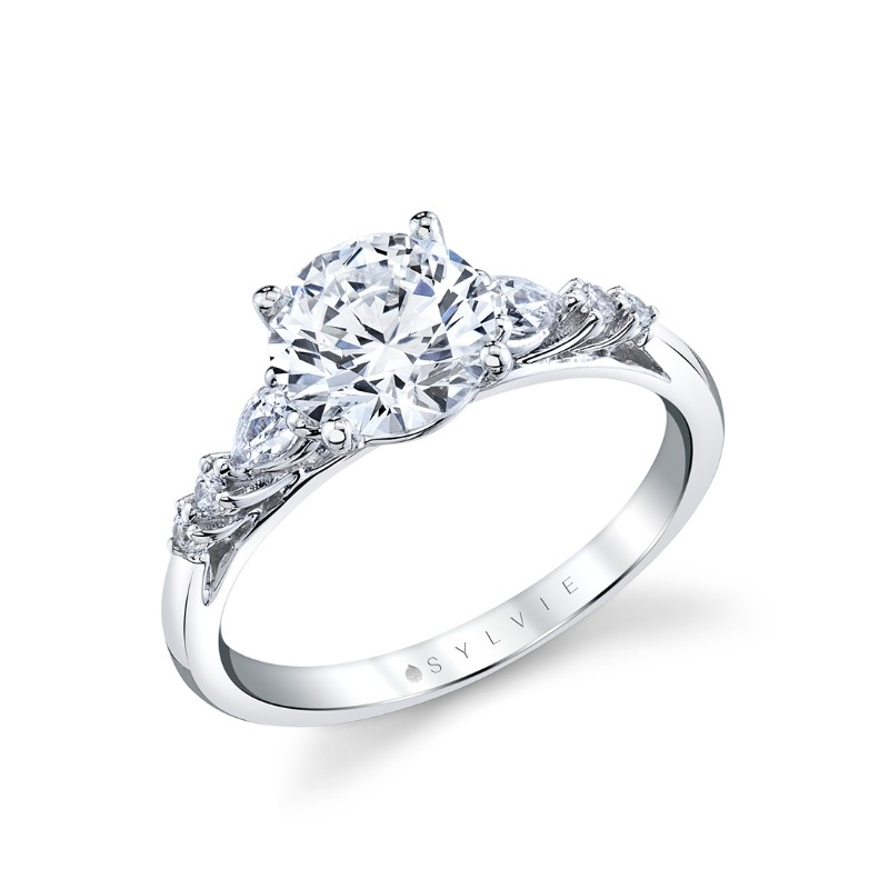 Round Cut Multi Side Stone Engagement Ring - Galena