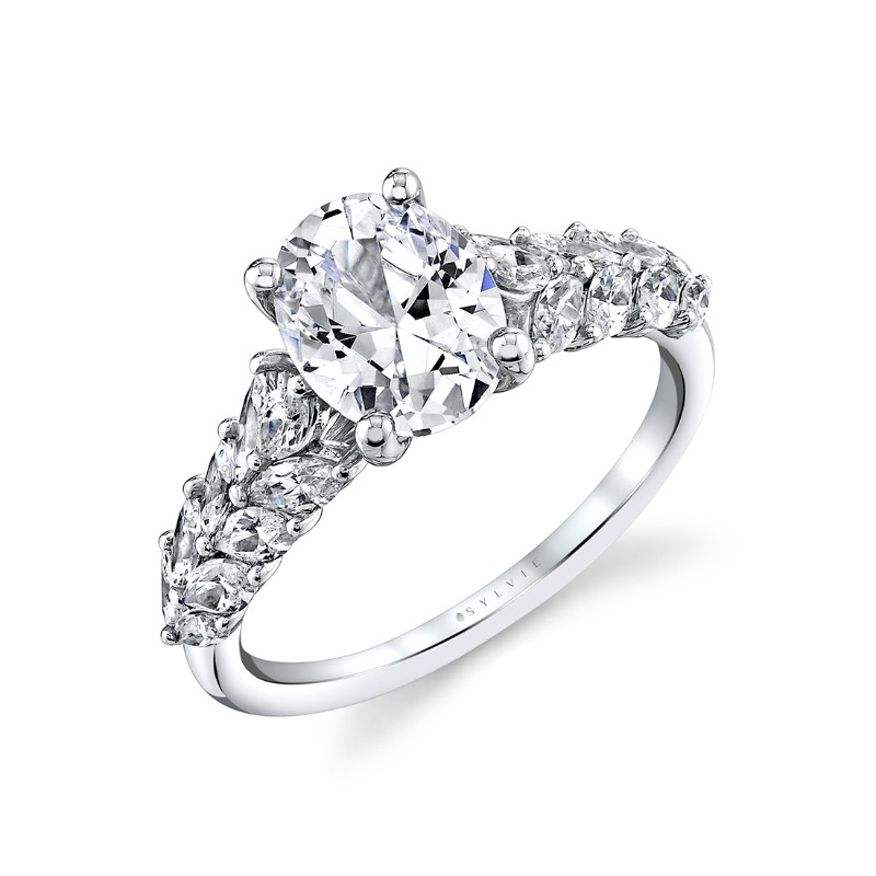 Tulira Flared Marquise Floral Inspired Engagement Ring - Camellia