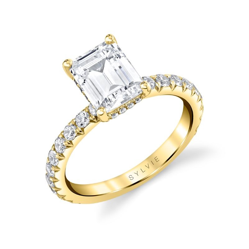 Emerald Cut Classic Wide Band Engagement Ring - Malencia