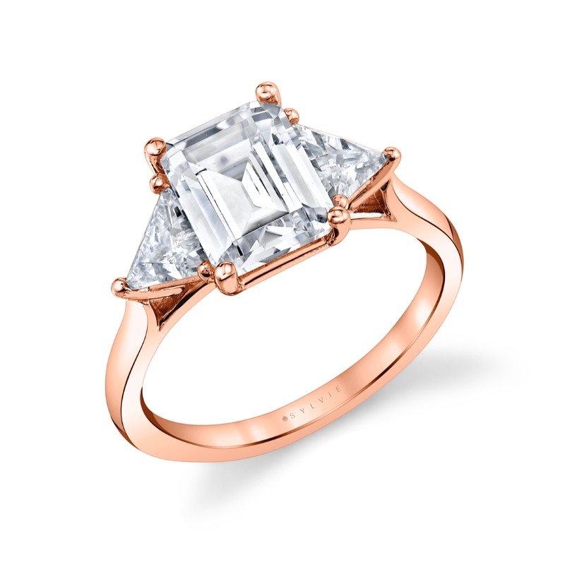 Emerald Cut Unique Three Stone Engagement Ring - Teresia