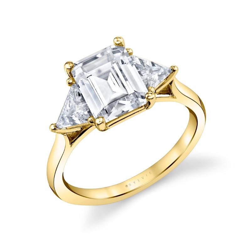 Emerald Cut Unique Three Stone Engagement Ring - Teresia