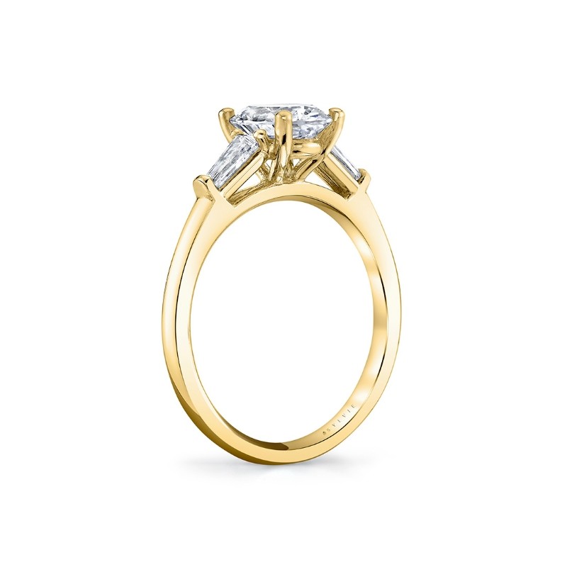 Round Cut Three Stone Engagement Ring with Baguettes - Nicolette