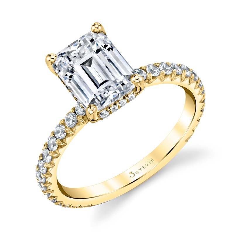 Emerald Cut Classic Hidden Halo Engagement Ring - Perri
