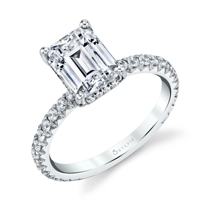 Emerald Cut Classic Hidden Halo Engagement Ring - Perri