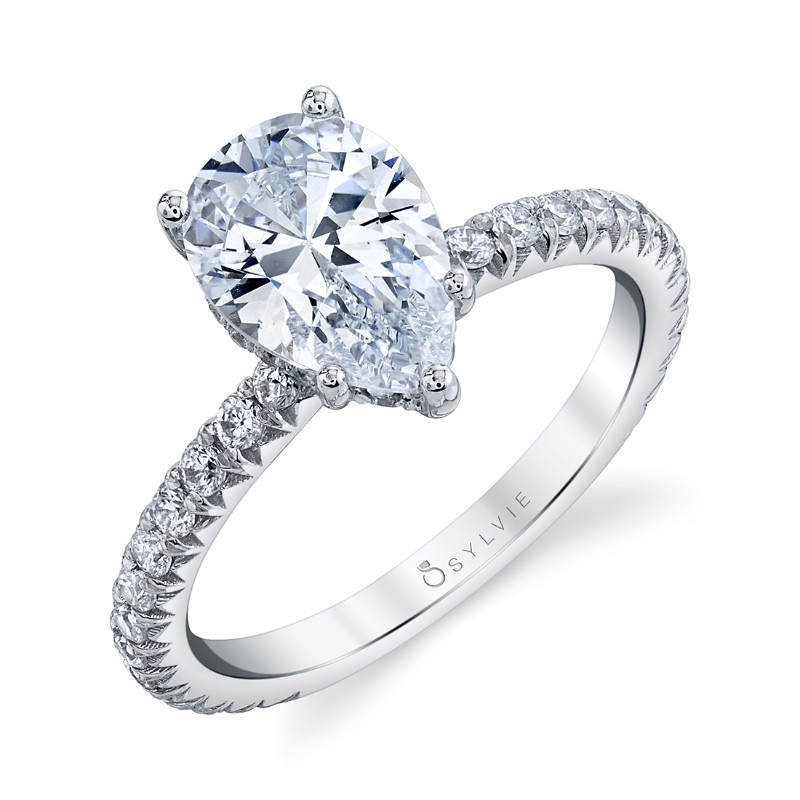 Pear Cut Classic Hidden Halo Engagement Ring - Perri