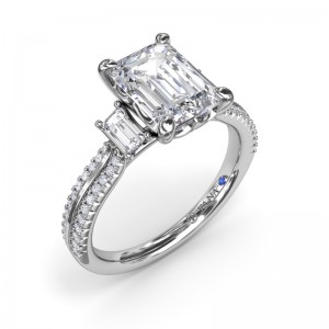 Two-Toned Emerald Cut Diamond Engagement Ring