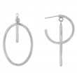 STERLING SILVER (RHODIUM PLATED) ROUND TOP WITH DANGLE OVAL DROP POST EARRINGS
