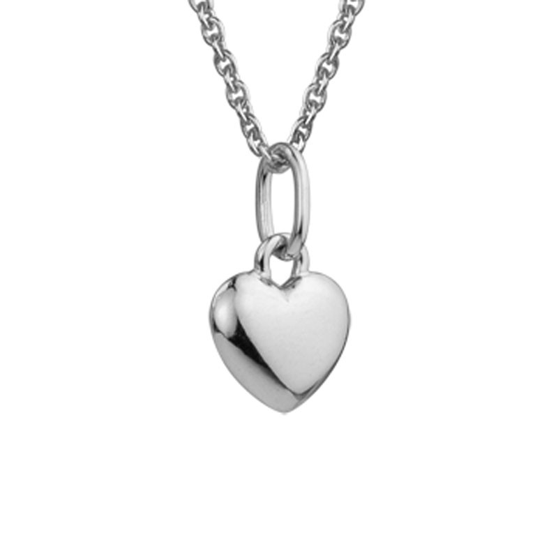 STERLING SILVER (RHODIUM PLATED) POLISHED PUFFED HEART PENDANT ON A 14+1