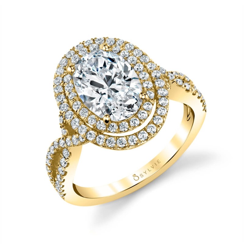 Double Halo Split Shank Engagement Ring - Jocelina