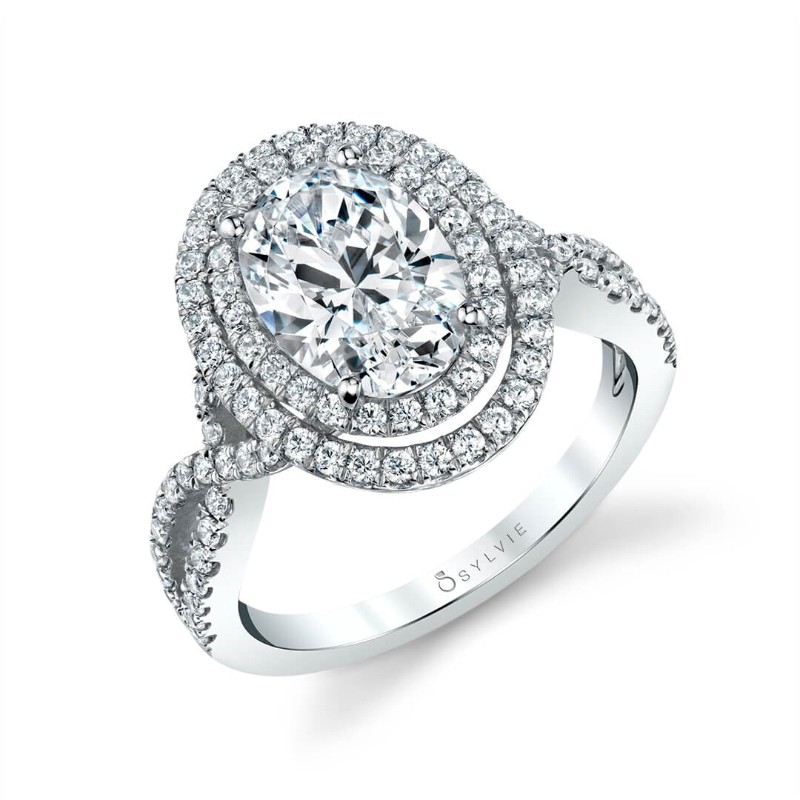 Double Halo Split Shank Engagement Ring - Jocelina