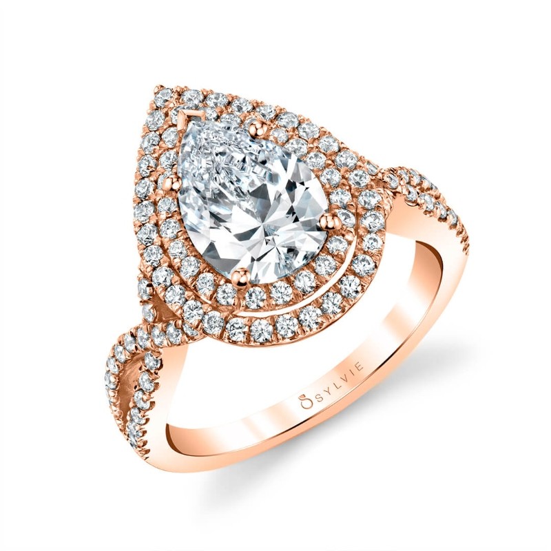Unique Double Halo Engagement Ring - Jocelina