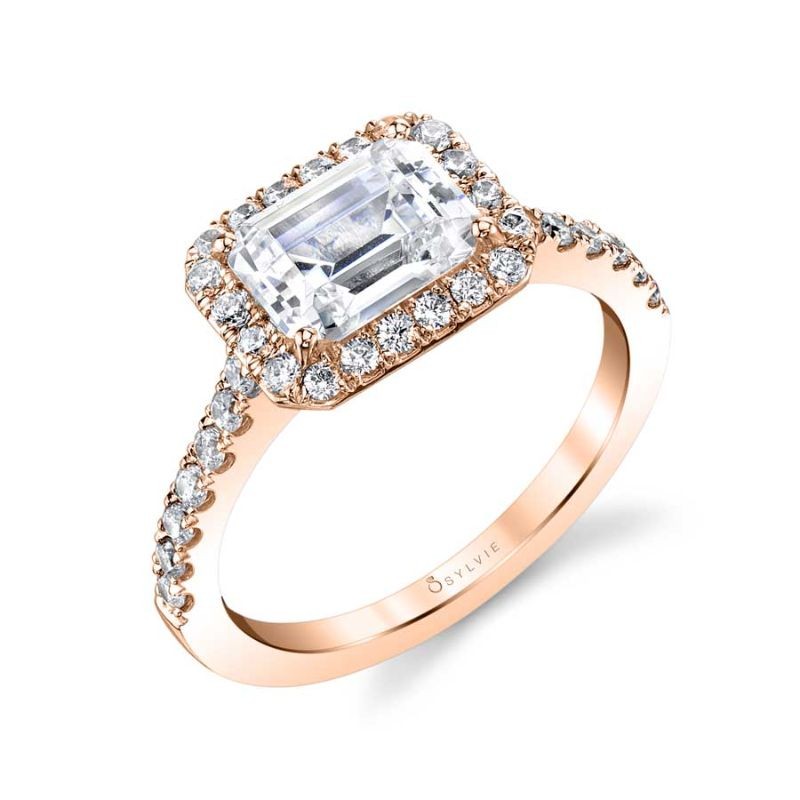 Emerald Cut East-West Classic Halo Engagement Ring - Chantelle