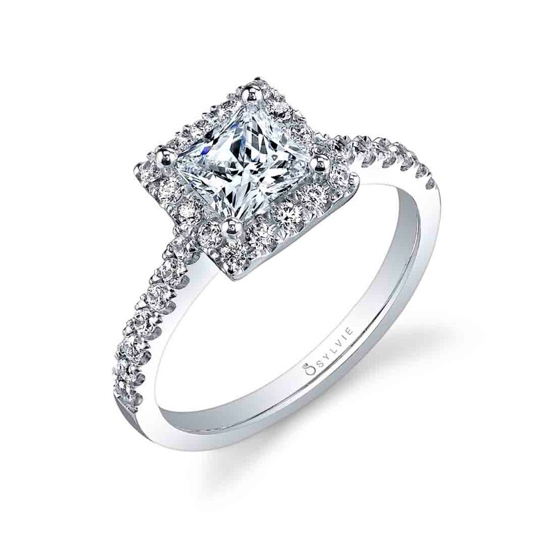 Princess Cut Classic Two Tone Halo Engagement Ring - Chantelle