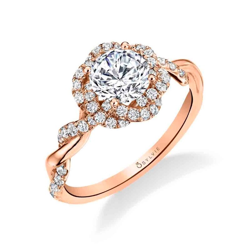 Round Cut Spiral Halo Engagement Ring - Gabrielle