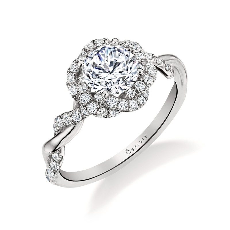 Round Cut Spiral Halo Engagement Ring - Gabrielle