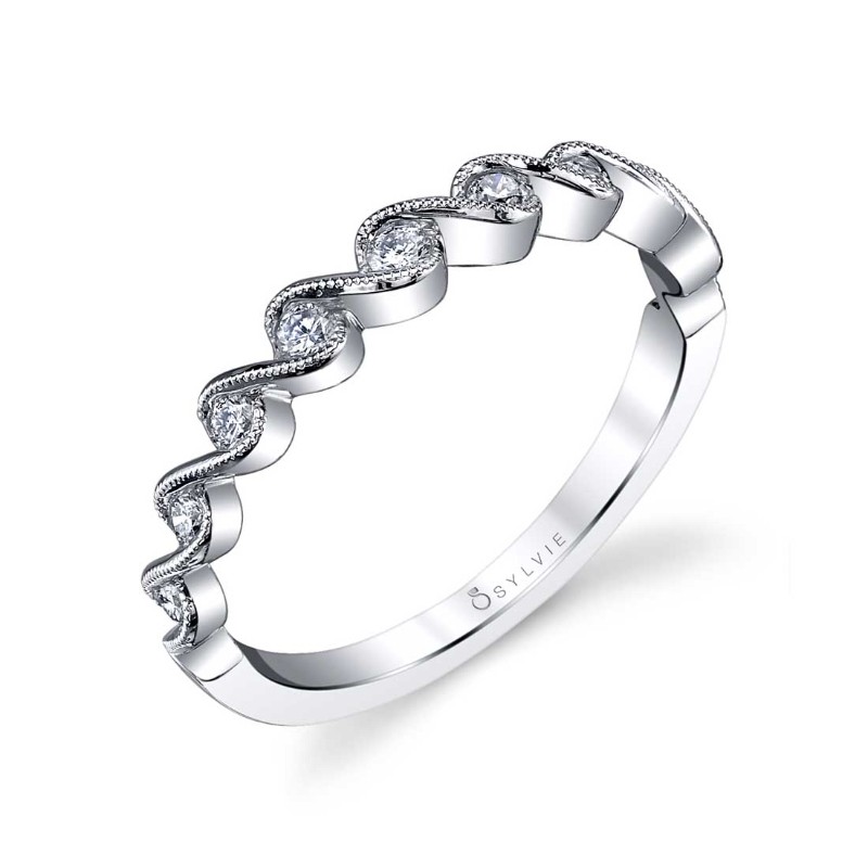 Rose Gold & Diamond Stackable Wedding Band - H&eacute;l&egrave;na