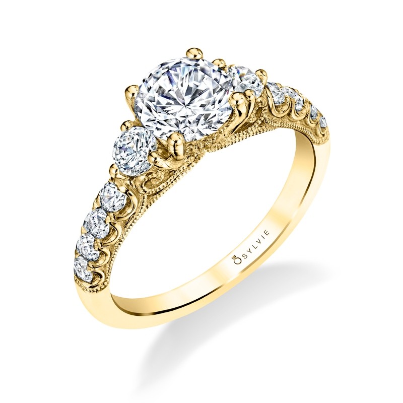 Round Cut Three Stone Engagement Ring - Lara