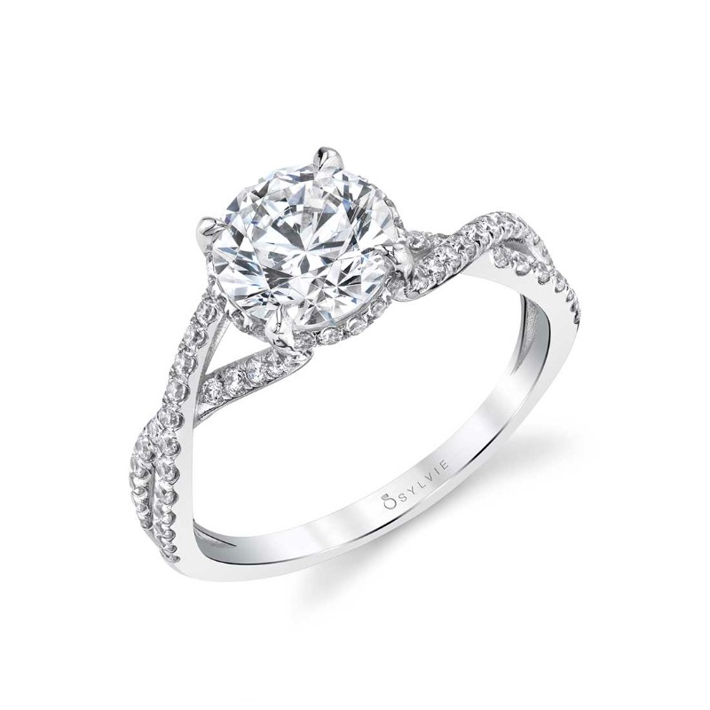 Round Cut Split Shank Twisted Hidden Halo Diamond Engagement Ring - Agnia