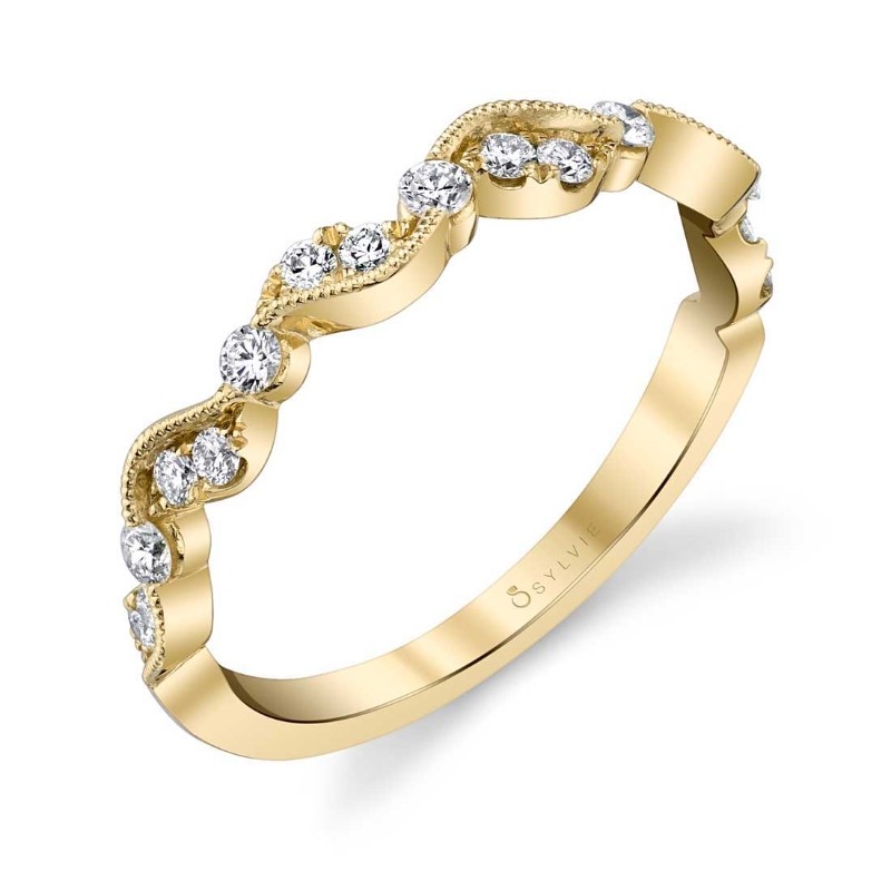 Unique Yellow Gold Stackable Wedding Band - Nathalie