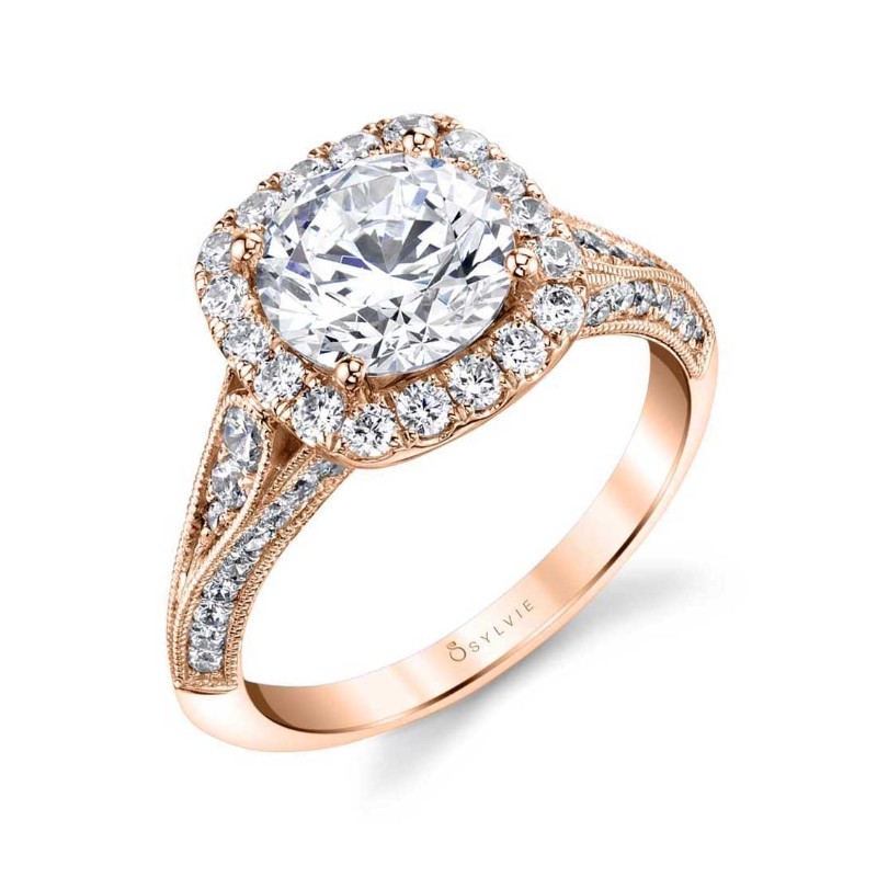 Round Cut Unique Halo Engagement Ring - Naomi