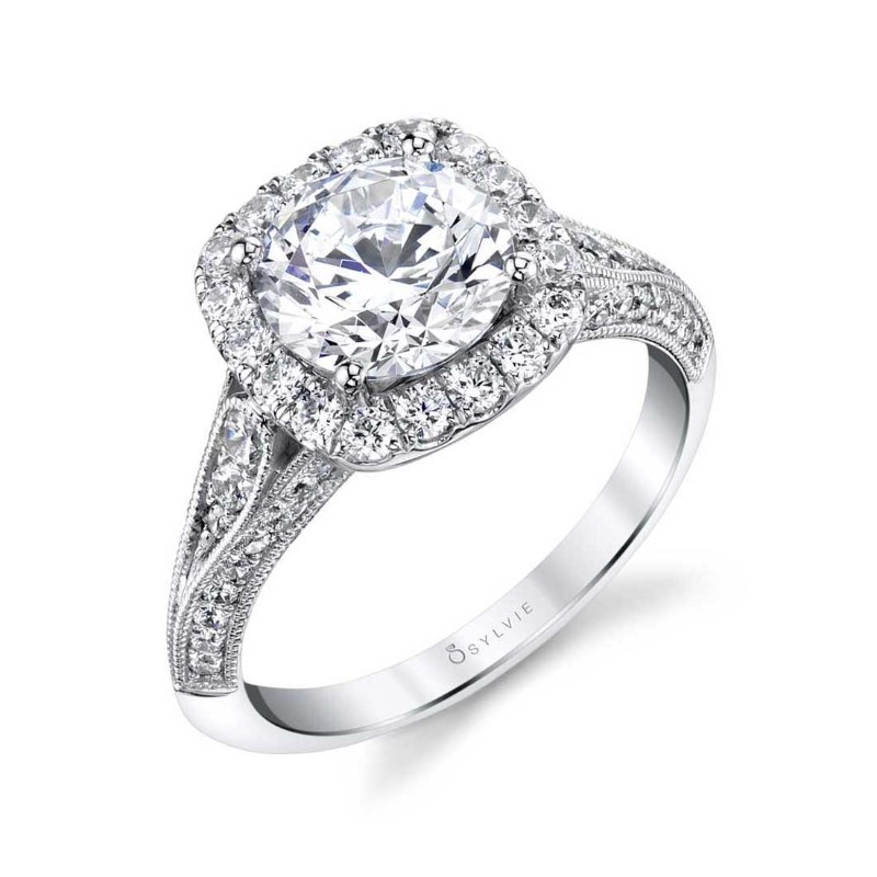 Round Cut Unique Halo Engagement Ring - Naomi