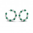 Forward-facing Diamond and Emerald Open Hoop Earrings