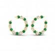 Forward-facing Diamond and Emerald Open Hoop Earrings