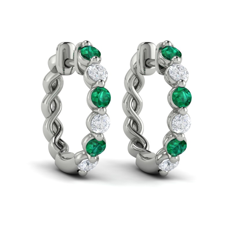 Diamond and Emerald Twist Hoop Earrings