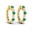 Diamond and Emerald Twist Hoop Earrings