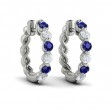 Diamond and Blue Sapphire Twist Hoop Earrings