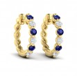 Diamond and Blue Sapphire Twist Hoop Earrings
