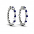Diamond and Blue Sapphire Twist Hoop Earrings