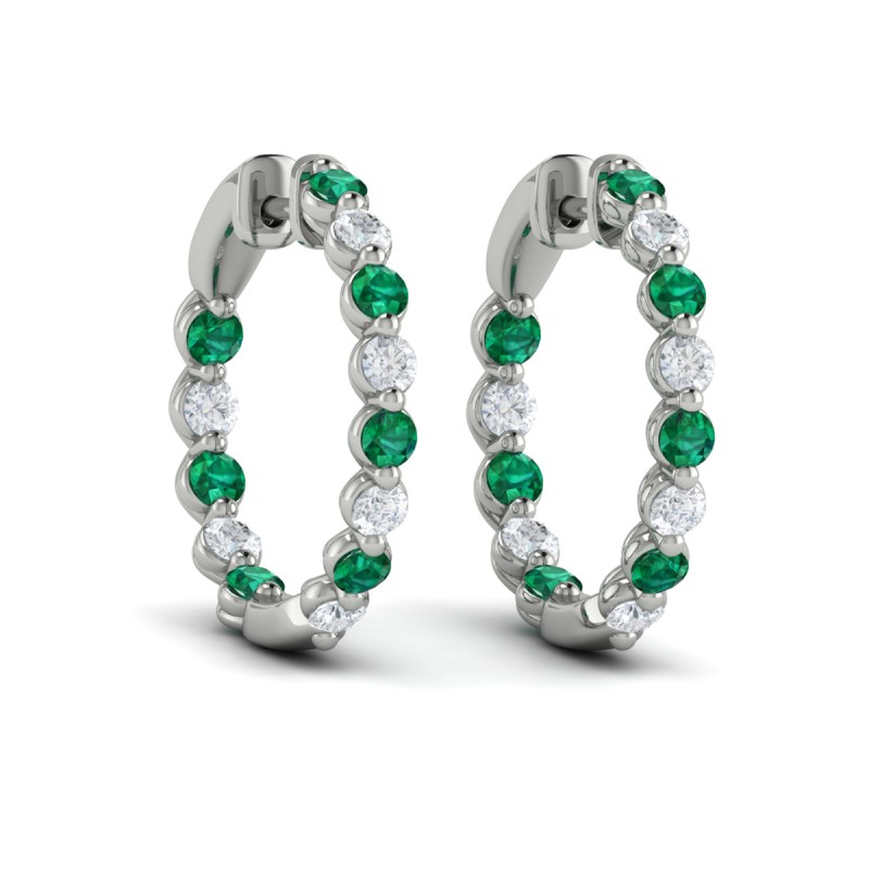 Inside Out Diamond and Emerald Hoop Earrings
