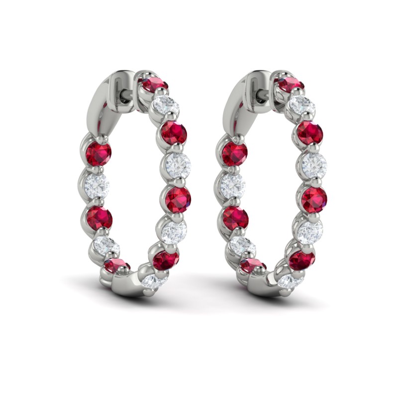 Inside Out Diamond and Ruby Hoop Earrings