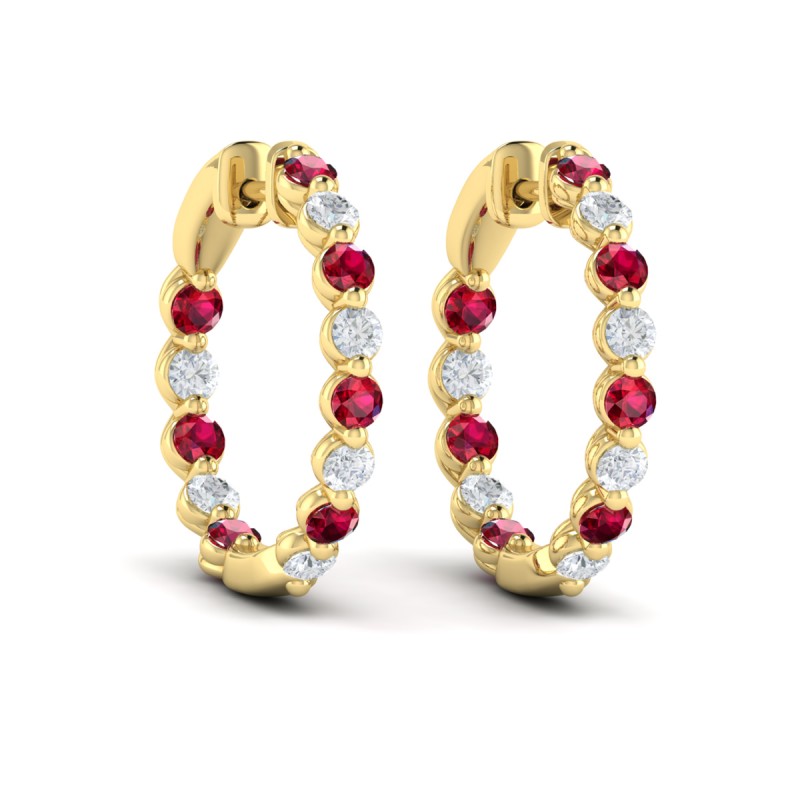 Inside Out Diamond and Ruby Hoop Earrings