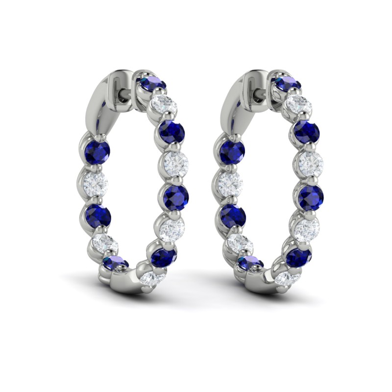 Inside Out Diamond and Blue Sapphire Hoop Earrings