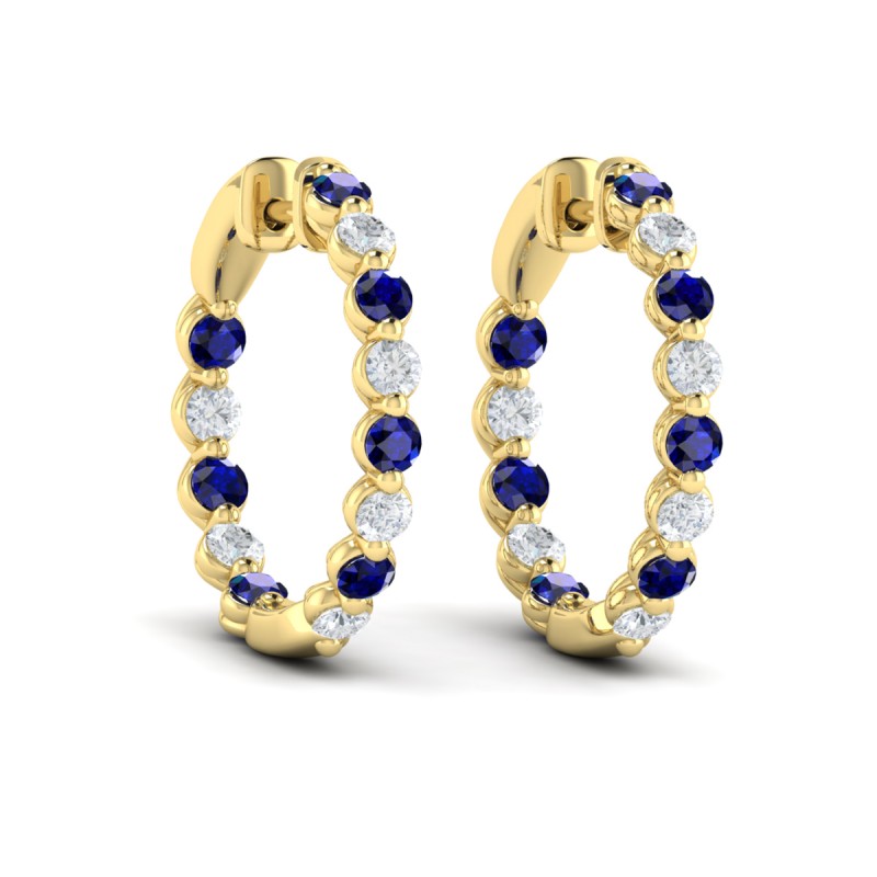 Inside Out Diamond and Blue Sapphire Hoop Earrings