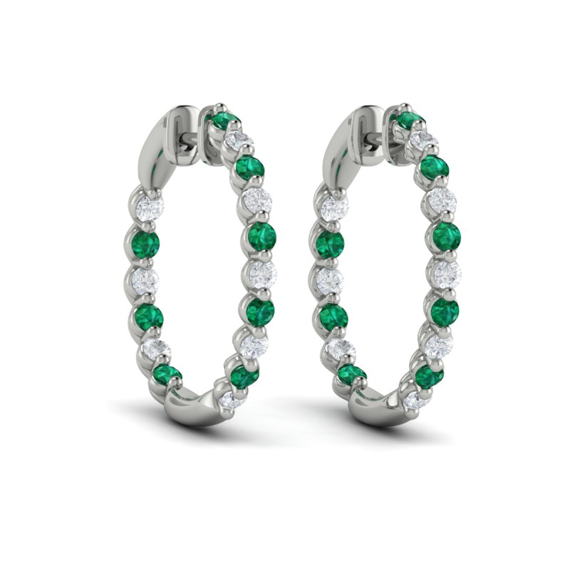 Inside Out Diamond and Emerald Hoop Earrings